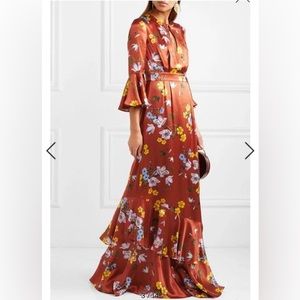 Erdem Venice Ruffled Floral-print Silk-satin Dress In Brick - size 4 US